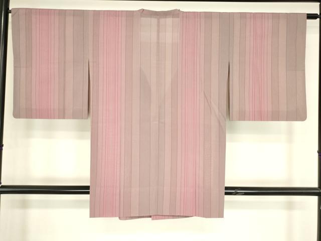 平和屋着物▽道行コート　スリーシーズン　春夏秋　塵除け　縞　反端付き　正絹　逸品　DABG0782az