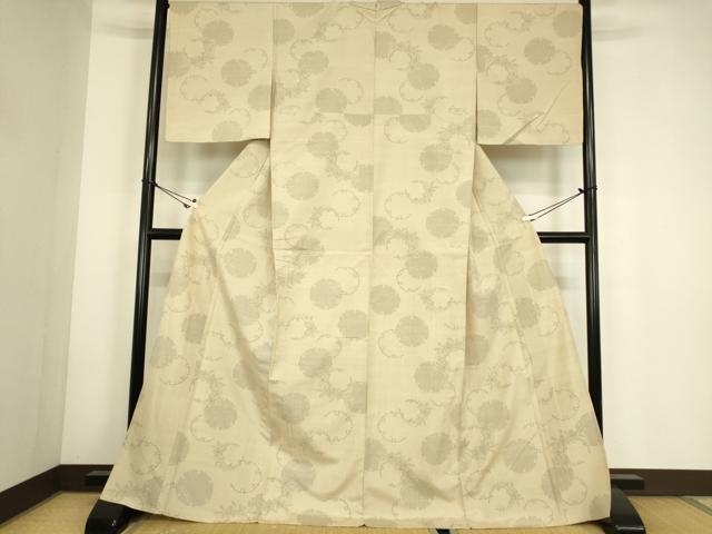 平和屋着物▽結城紬　単衣　雪輪重ね文　80亀甲　跳び亀甲　正絹　逸品　DABG0787az
