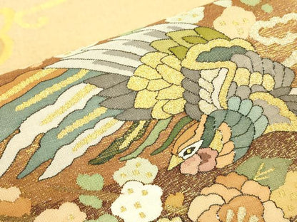 平和屋着物＊夏物　明綴れ　袋帯　花鳥絵皿文　金糸　正絹　逸品　DABG0806az