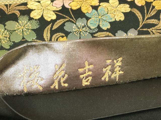 平和屋着物▼六通柄袋帯　桜花吉祥　黒地　金糸　正絹　逸品　DABG0820az