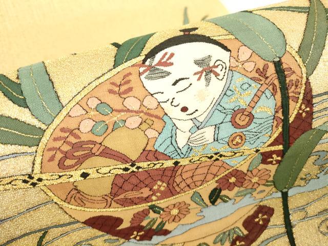 平和屋着物＊夏物　明綴れ　太鼓柄袋帯　一寸法師　金糸　正絹　逸品　DABG0858az