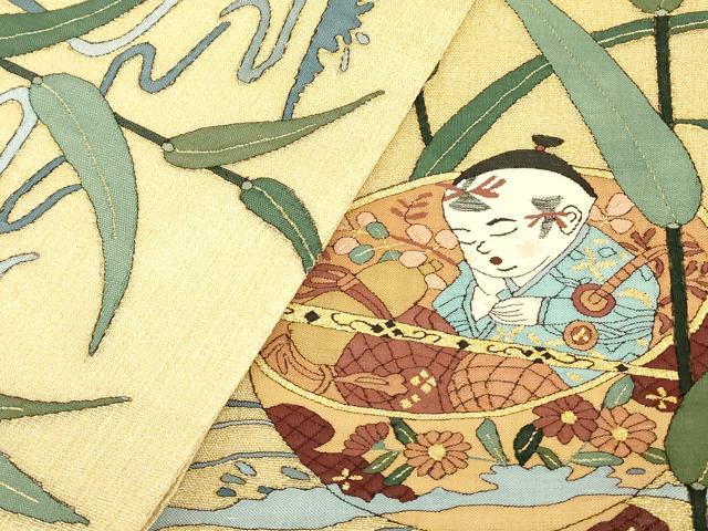平和屋着物＊夏物　明綴れ　太鼓柄袋帯　一寸法師　金糸　正絹　逸品　DABG0858az