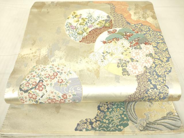 平和屋着物▼六通柄袋帯　織彩宝翔箔　立波花丸文　金銀糸　引箔　正絹　逸品　DABG0862az