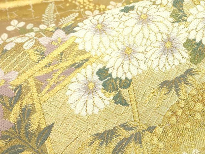 平和屋着物▼六通柄袋帯　籬吉祥花文　金糸　正絹　逸品　DABG0905az