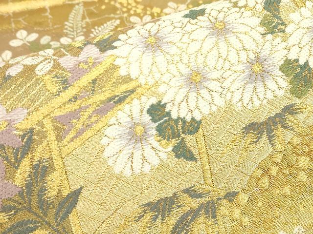 平和屋着物▼六通柄袋帯　籬吉祥花文　金糸　正絹　逸品　DABG0905az