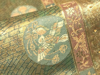 平和屋着物▼六通柄袋帯　正倉院鈿荘文　金銀糸　引箔　鈴乃屋扱い　正絹　逸品　DABG0910az