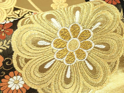 平和屋着物▼六通柄袋帯　正倉院花絵巻文　金糸　正絹　逸品　DABG0915az