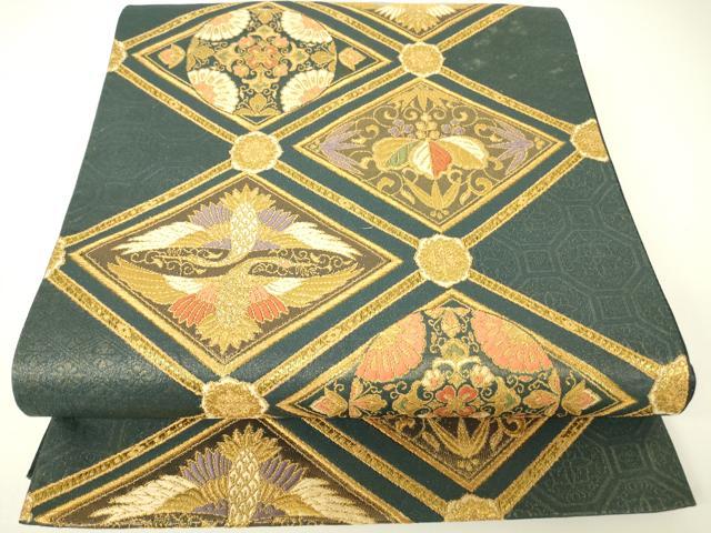 平和屋本店▼六通柄袋帯　本金　吉祥向い鳥花文　正絹　逸品　DABG0945az