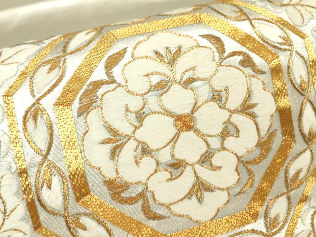平和屋着物▼太鼓柄袋帯　駒刺繍　総刺繍　蜀江花文　金糸　正絹　逸品　DABG0955az