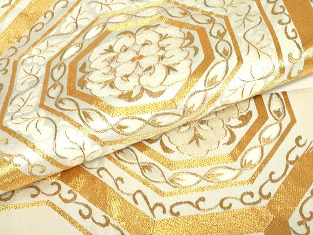 平和屋着物▼太鼓柄袋帯　駒刺繍　総刺繍　蜀江花文　金糸　正絹　逸品　DABG0955az