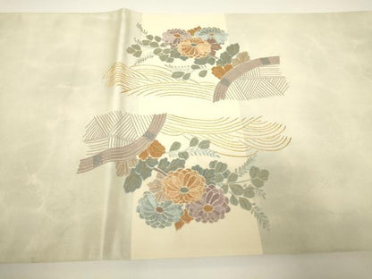 平和屋着物▼太鼓柄袋帯　総刺繍　籬流水花文　金糸　正絹　逸品　DABG0957az