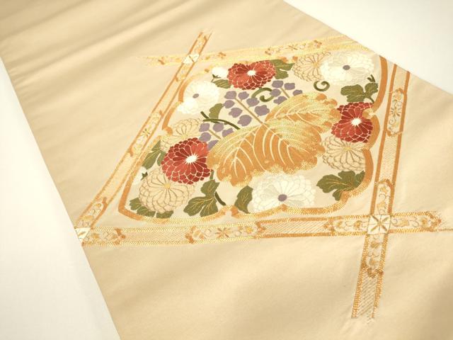 平和屋着物▼太鼓柄袋帯　総刺繍　駒刺繍　桐菊文　金糸　正絹　逸品　DABG0959az