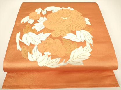 平和屋着物▼総刺繍　太鼓柄袋帯　牡丹文　金糸　正絹　逸品　DABG0960az