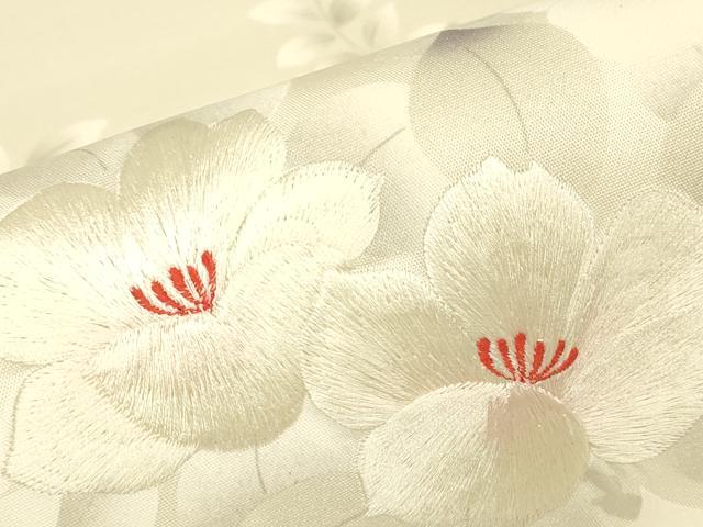 平和屋着物▼太鼓柄袋帯　刺繍　草花文　正絹　逸品　DABG0961az