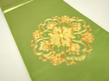 平和屋着物▼総刺繍　太鼓柄袋帯　駒刺繍　正倉院花文　金糸　正絹　逸品　DABG0963az