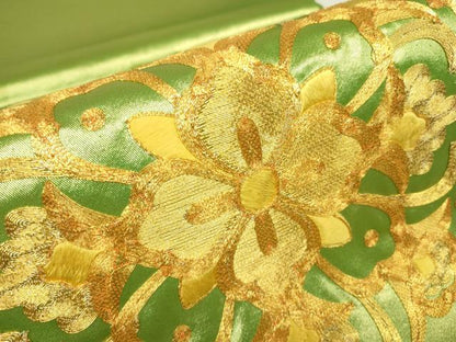 平和屋着物▼総刺繍　太鼓柄袋帯　駒刺繍　正倉院花文　金糸　正絹　逸品　DABG0963az