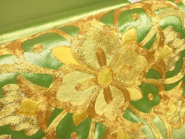 平和屋着物▼総刺繍　太鼓柄袋帯　駒刺繍　正倉院花文　金糸　正絹　逸品　DABG0963az