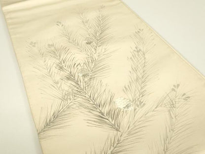 平和屋着物▼太鼓柄袋帯　刺繍　作家物　舞葉文　手描き　銀糸　正絹　逸品　DABG0967az