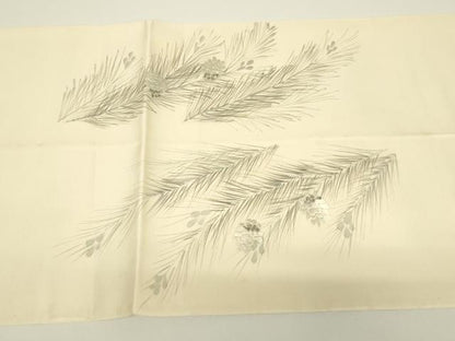 平和屋着物▼太鼓柄袋帯　刺繍　作家物　舞葉文　手描き　銀糸　正絹　逸品　DABG0967az
