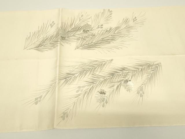 平和屋着物▼太鼓柄袋帯　刺繍　作家物　舞葉文　手描き　銀糸　正絹　逸品　DABG0967az