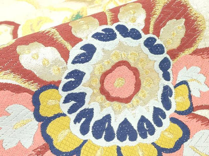 平和屋着物▼六通柄袋帯　唐織　瑞宝唐花文　金糸　正絹　逸品　DABG0979az