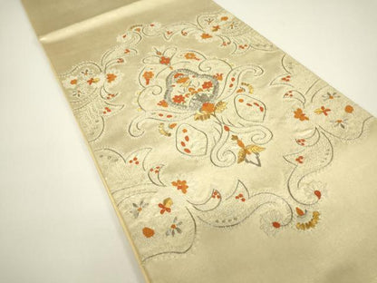 平和屋着物▼中国三大刺繍　相良刺繍　総刺繍　太鼓柄袋帯　正倉院更紗花文　金銀糸　引箔　正絹　逸品　DABG0990az