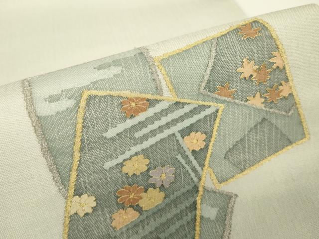 平和屋着物＊夏物　明綴れ　九寸名古屋帯　色紙重ね花文　金糸　正絹　逸品　DABG0999az