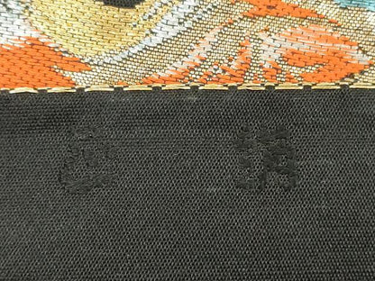 平和屋着物◎西陣　六通柄　本袋帯　唐織　墨流し文様　黒地　金銀糸　正絹　逸品　DABG1068xg