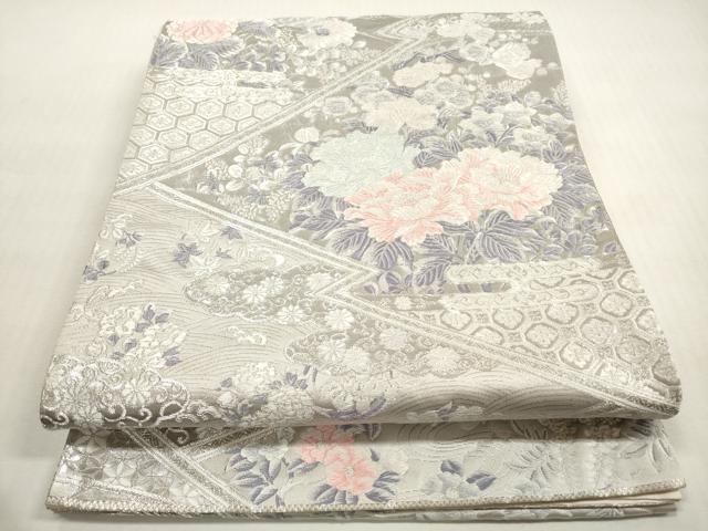 平和屋着物◎六通柄袋帯　唐織　九百錦　松皮菱花文　プラチナ箔　正絹　逸品　DABG1127xg
