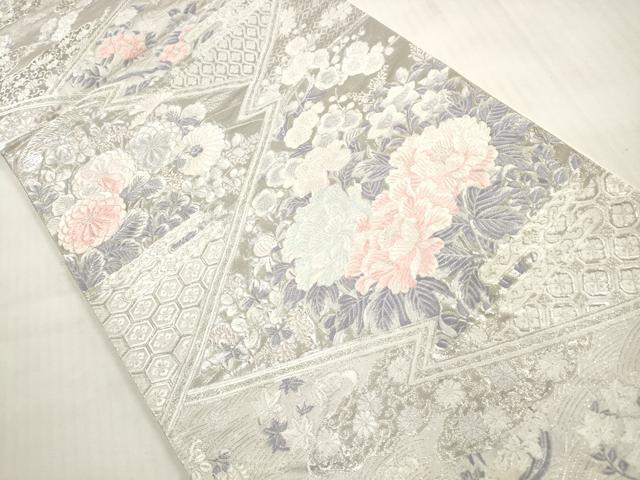 平和屋着物◎六通柄袋帯　唐織　九百錦　松皮菱花文　プラチナ箔　正絹　逸品　DABG1127xg