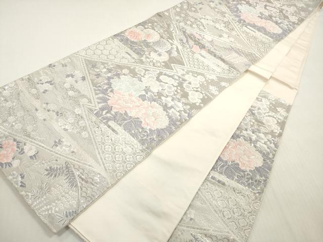 平和屋着物◎六通柄袋帯　唐織　九百錦　松皮菱花文　プラチナ箔　正絹　逸品　DABG1127xg