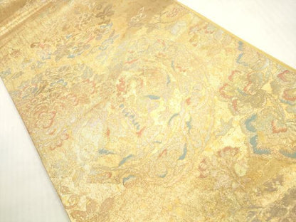 平和屋着物◎六通柄袋帯 七彩錦 花鳥丸文 金糸 手引二重箔 正絹 逸品 DABG1144xg