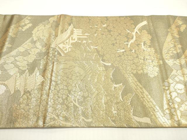 平和屋着物◎佐賀錦　つけ帯　風景文　金糸　紐付き　正絹　逸品　DABG1175xg