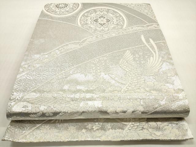 平和屋着物◎六通柄袋帯　唐織　吉祥花鳥文　プラチナ銀箔二重織　正絹　逸品　DABG1203xg