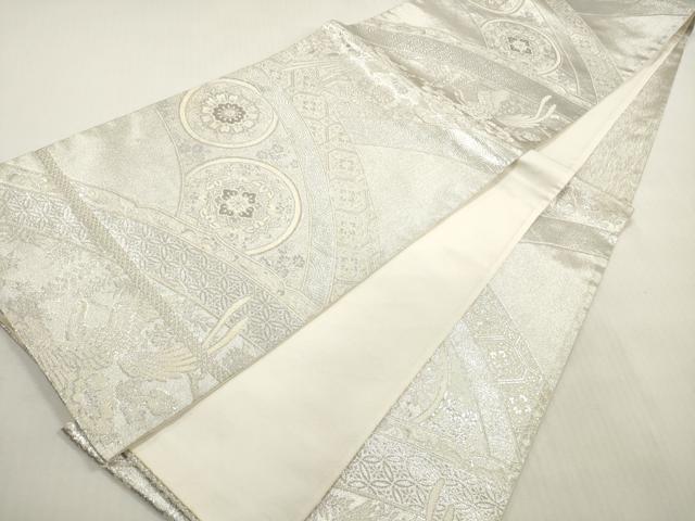 平和屋着物◎六通柄袋帯　唐織　吉祥花鳥文　プラチナ銀箔二重織　正絹　逸品　DABG1203xg
