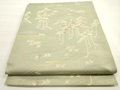 平和屋着物◎六通柄　本袋帯　枝松鳥文　金糸　正絹　逸品　DABG1210xg