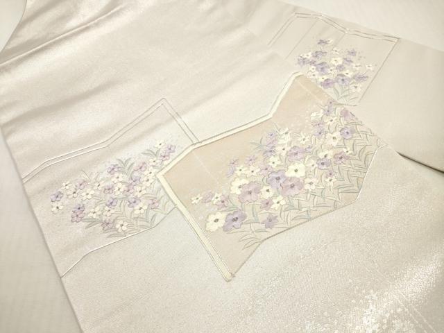 平和屋着物◎九寸名古屋帯　総刺繍　駒刺繍　屏風草花文　銀糸　正絹　逸品　DABG1211xg