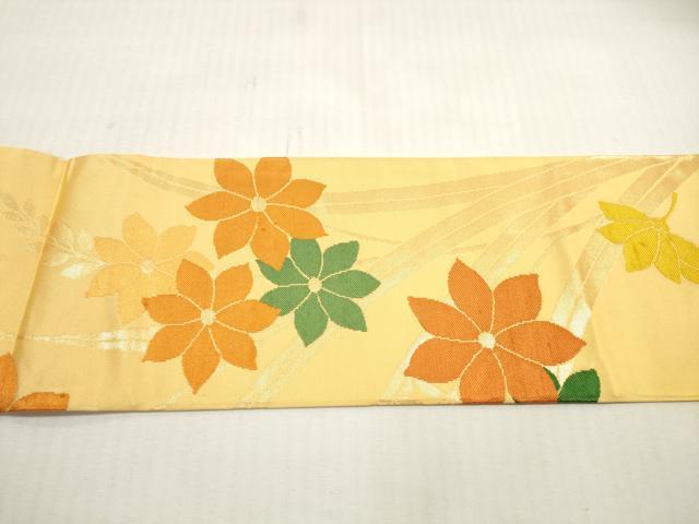 平和屋着物◎九寸名古屋帯　草花文　金糸　正絹　逸品　DABG1216xg