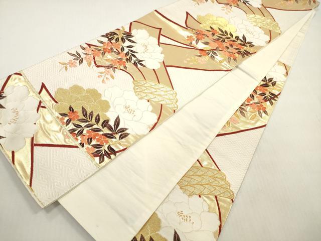 平和屋着物◎六通柄袋帯　唐織　束ね熨斗草花文　平安むすび　金糸　正絹　逸品　DABG1337xg