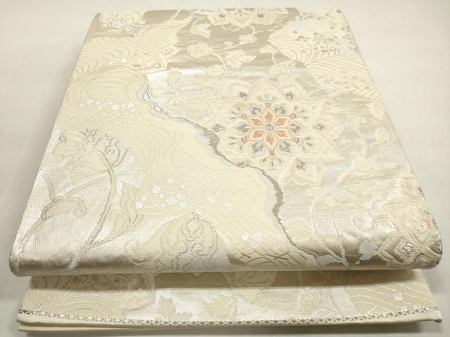 平和屋着物◎六通柄袋帯　唐織　道長正倉院花唐草文　銀糸　正絹　逸品　DABG1339xg