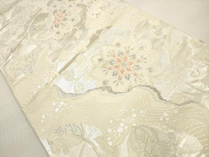 平和屋着物◎六通柄袋帯　唐織　道長正倉院花唐草文　銀糸　正絹　逸品　DABG1339xg