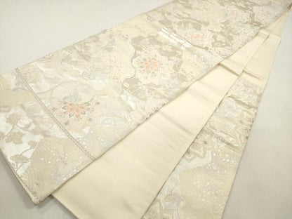 平和屋着物◎六通柄袋帯　唐織　道長正倉院花唐草文　銀糸　正絹　逸品　DABG1339xg