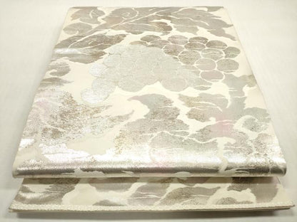 平和屋着物◎西陣　服部織物謹製　六通柄袋帯　葡萄蔦の葉文　こはく錦　銀糸　正絹　逸品　DABG1379xg
