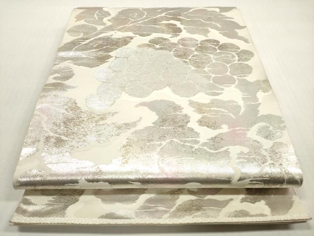 平和屋着物◎西陣　服部織物謹製　六通柄袋帯　葡萄蔦の葉文　こはく錦　銀糸　正絹　逸品　DABG1379xg