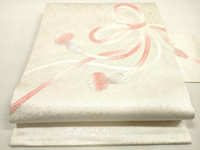 平和屋着物◎九寸名古屋帯　総刺繍　駒刺繍　組紐　銀糸　正絹　逸品　DABG1381xg