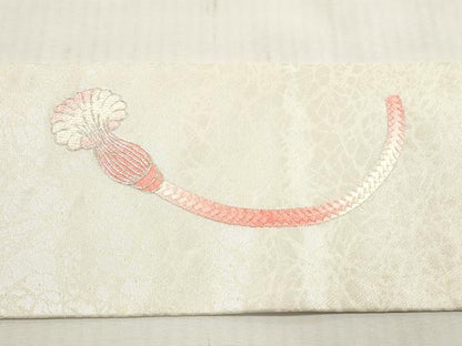 平和屋着物◎九寸名古屋帯　総刺繍　駒刺繍　組紐　銀糸　正絹　逸品　DABG1381xg