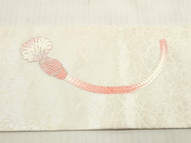 平和屋着物◎九寸名古屋帯　総刺繍　駒刺繍　組紐　銀糸　正絹　逸品　DABG1381xg