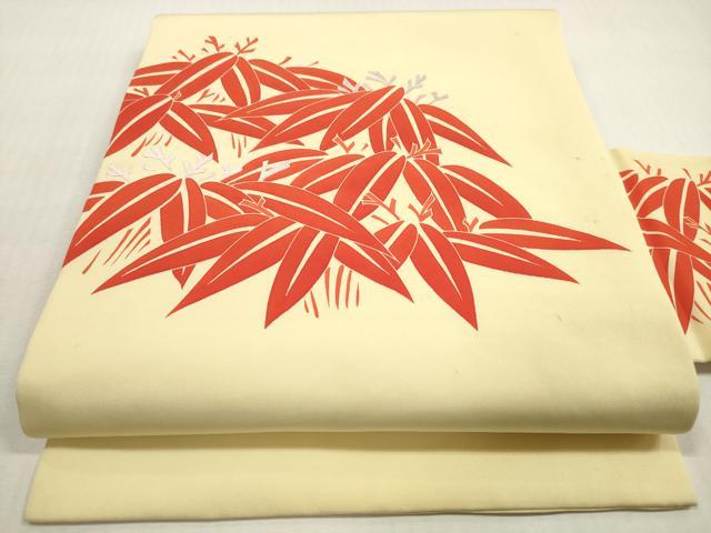 平和屋着物◎塩瀬　九寸名古屋帯　唐織　笹文　正絹　逸品　DABG1383xg