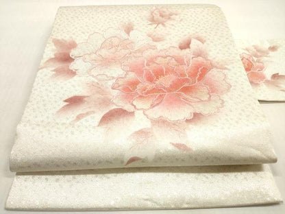 平和屋着物◎九寸名古屋帯　刺繍　牡丹　金銀糸　正絹　逸品　DABG1393xg