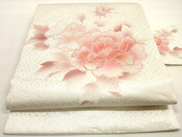 平和屋着物◎九寸名古屋帯　刺繍　牡丹　金銀糸　正絹　逸品　DABG1393xg